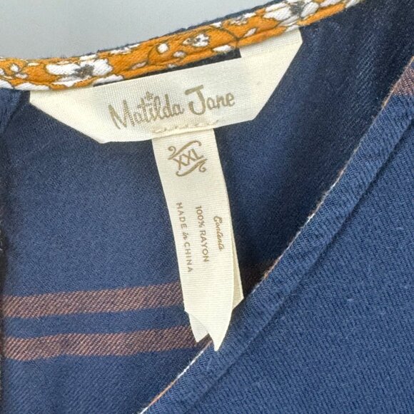 Matilda Jane Just Imagine Silvi Windowpane Plaid Dress Blue & Brown Womens XXL - Picture 2 of 5